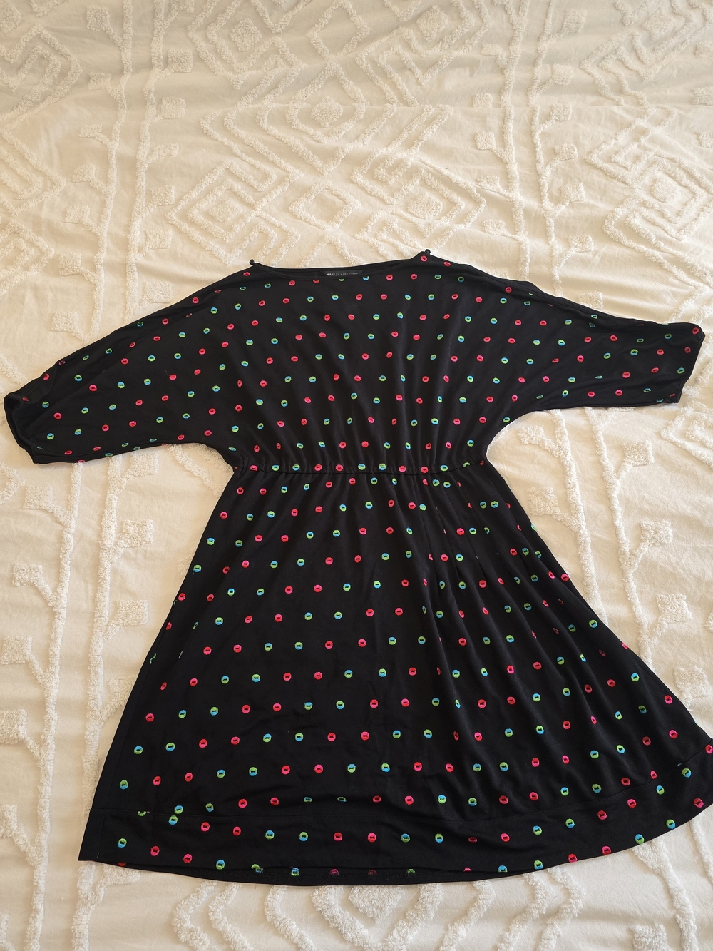 Marc by Marc Jacobs Black Embroidered Polka Dot Dolman Dress L